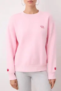 TRENDYOLMİLLA Light Pink Regular/Normal Pattern Embroidery Detailed Thick Knitting Sweatshirt with Fleece Inside - Image 3