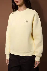 TRENDYOLMİLLA Light Yellow Regular/Normal Pattern Embroidery Detailed Thick Knitting Sweatshirt with Fleece Inside - Image 3