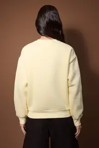 TRENDYOLMİLLA Light Yellow Regular/Normal Pattern Embroidery Detailed Thick Knitting Sweatshirt with Fleece Inside - Image 4