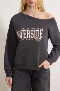 TRENDYOLMİLLA Teen Anthracite Slogan Printed Light Omuzlu Knitting Sweatshirt - Image 3