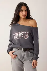 TRENDYOLMİLLA Teen Anthracite Slogan Printed Light Omuzlu Knitting Sweatshirt - Image 5