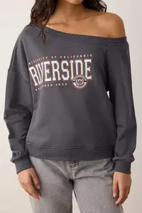 TRENDYOLMİLLA Teen Anthracite Slogan Printed Light Omuzlu Knitting Sweatshirt - Image 7