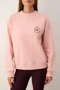 TRENDYOLMİLLA Light Dusty Rose Oversized Pattern Embroidered Thick Fleece Inside Knitting Sweatshirt - Image 3