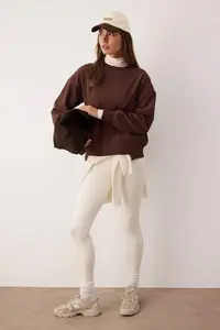 TRENDYOLMİLLA Dark Brown Oversized Pattern Sewing Detailed Knitting Sweatshirt with Fleece Inside - Image 3