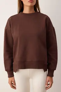 TRENDYOLMİLLA Dark Brown Oversized Pattern Sewing Detailed Knitting Sweatshirt with Fleece Inside - Image 4