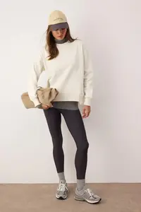 TRENDYOLMİLLA Ecru Oversized/Wide Pattern Sewing Detail Thick Fleece Inside Knitting Sweatshirt - Image 2