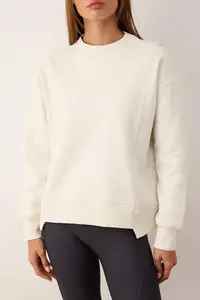 TRENDYOLMİLLA Ecru Oversized/Wide Pattern Sewing Detail Thick Fleece Inside Knitting Sweatshirt - Image 3