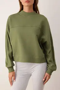 TRENDYOLMİLLA Khaki Oversized/Wide Pattern Dog collar Thick Fleece Inside Knitting Sweatshirt - Image 3
