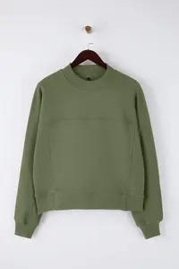 TRENDYOLMİLLA Khaki Oversized/Wide Pattern Dog collar Thick Fleece Inside Knitting Sweatshirt - Image 5