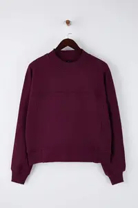 TRENDYOLMİLLA Plum Oversized/Wide Pattern Dog collar Thick Fleece Inside Knitting Sweatshirt - Image 5