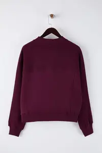 TRENDYOLMİLLA Plum Oversized/Wide Pattern Dog collar Thick Fleece Inside Knitting Sweatshirt - Image 7