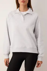 TRENDYOLMİLLA Gray Melange Patchwork Regular/Normal Pattern Thick Fleece Inside Knitting Sweatshirt - Image 3