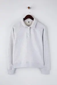 TRENDYOLMİLLA Gray Melange Patchwork Regular/Normal Pattern Thick Fleece Inside Knitting Sweatshirt - Image 5