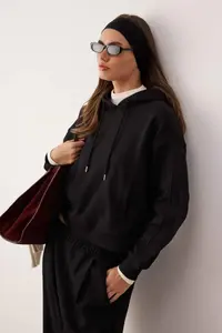 TRENDYOLMİLLA Black Oversized/Wide Pattern Thick Knitting Sweatshirt with Fleece Inside