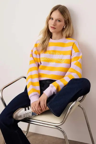 TRENDYOLMİLLA Multicolored Regular/Normal Pattern Knitting Sweatshirt