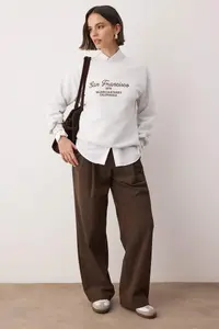 TRENDYOLMİLLA Gray Melange Slogan Embroidered Crew Neck Knitting Sweatshirt - Image 3