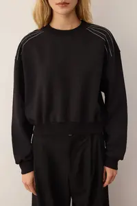 TRENDYOLMİLLA Black Soft Touch Sliver Stone Accessory Detailed Crew Neck Knitting Sweatshirt - Image 3