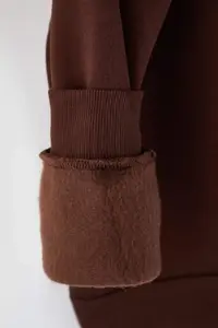 TRENDYOLMİLLA Brown Oversized/Wide Pattern Velvet Slogan Zippered Inside Fleece Knitting Sweatshirt - Image 8