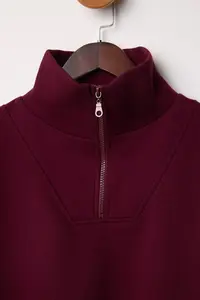 TRENDYOLMİLLA Burgundy Thick Fleece Inside Dog collar Half Patch Zipper Crop Knitting Sweatshirt - Image 6