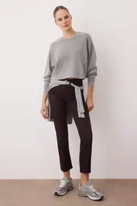 TRENDYOLMİLLA Gray relaxed/Rahat Pattern Sewing Detailed Knitting Sweatshirt - Image 2