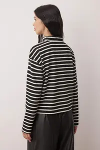 TRENDYOLMİLLA Black Striped Hidden Zippered Oversized/Wide Pattern Thin Knitting Sweatshirt - Image 4