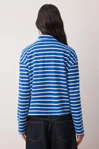 TRENDYOLMİLLA Mavi Striped Hidden Zippered Oversized/Wide Pattern Thin Knitting Sweatshirt - Image 4