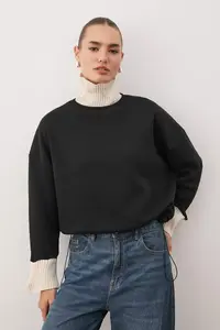 TRENDYOLMİLLA Black Knitwear Garnished Oversized/Wide Pattern Knitting Sweatshirt