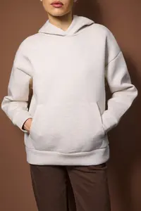 TRENDYOLMİLLA Beige Melange Oversized/Wide Pattern Thick Flexible Knitting Sweatshirt - Image 3