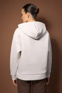 TRENDYOLMİLLA Beige Melange Oversized/Wide Pattern Thick Flexible Knitting Sweatshirt - Image 4