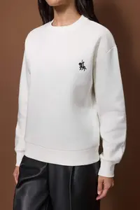 TRENDYOLMİLLA Ecru Thick Regular/Normal Pattern Embroidered Knitting Sweatshirt with Fleece Inside - Image 3