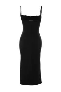 TRENDYOLMİLLA Black Fitted Off-Shoulder Neck Midi Sleeveless Flexible Knitting Midi Pen Dress - Image 11