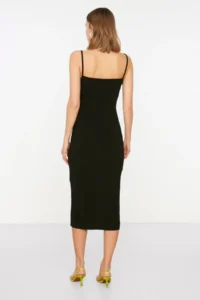 TRENDYOLMİLLA Black Fitted Off-Shoulder Neck Midi Sleeveless Flexible Knitting Midi Pen Dress - Image 8