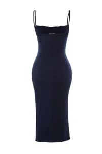 TRENDYOLMİLLA Navy Blue Fitted Off-Shoulder Neck Midi Sleeveless Flexible Knitting Midi Pen Dress - Image 8