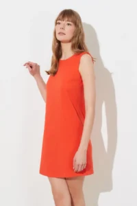 TRENDYOLMİLLA Pomegranate Plain Kesim Sleeveless Crew Neck Mini Weaving Dress - Image 4