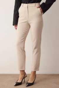 TRENDYOLMİLLA Light Beige Basic Cigarette skinny Leg Weaving Dress Pants - Image 3