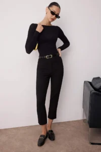 TRENDYOLMİLLA Black Basic Cigarette skinny Leg Weaving Dress Pants - Image 2