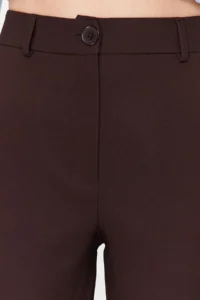 TRENDYOLMİLLA Dark Brown Basic Cigarette Weaving Dress Pants - Image 4