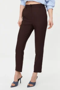 TRENDYOLMİLLA Dark Brown Basic Cigarette Weaving Dress Pants - Image 5