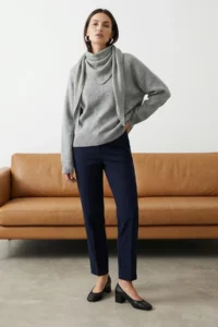 TRENDYOLMİLLA Navy Blue Basic Cigarette skinny Leg Weaving Dress Pants