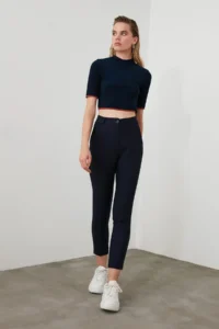 TRENDYOLMİLLA Navy Blue Basic Cigarette skinny Leg Weaving Dress Pants - Image 10