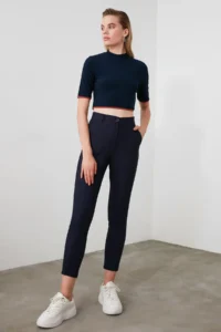 TRENDYOLMİLLA Navy Blue Basic Cigarette skinny Leg Weaving Dress Pants - Image 11