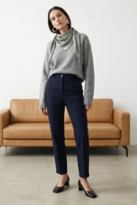 TRENDYOLMİLLA Navy Blue Basic Cigarette skinny Leg Weaving Dress Pants - Image 2