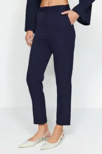 TRENDYOLMİLLA Navy Blue Basic Cigarette skinny Leg Weaving Dress Pants - Image 6