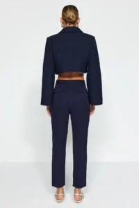TRENDYOLMİLLA Navy Blue Basic Cigarette skinny Leg Weaving Dress Pants - Image 8