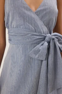 TRENDYOLMİLLA Indigo Belted Sleeveless Mini Weaving Dress - Image 3