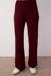 TRENDYOLMİLLA Burgundy Wide Pattern Basic Corduroy Knitwear Top and Bottom Set - Image 3