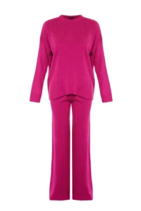 TRENDYOLMİLLA Fuchsia Wide Pattern Basic Fitted Knitwear Top and Bottom Set - Image 6