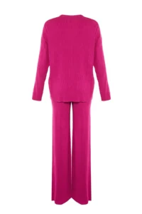 TRENDYOLMİLLA Fuchsia Wide Pattern Basic Fitted Knitwear Top and Bottom Set - Image 8
