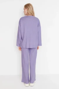 TRENDYOLMİLLA Lilac Wide Pattern Basic Fitted Knitwear Top and Bottom Set - Image 6