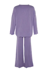 TRENDYOLMİLLA Lilac Wide Pattern Basic Fitted Knitwear Top and Bottom Set - Image 7